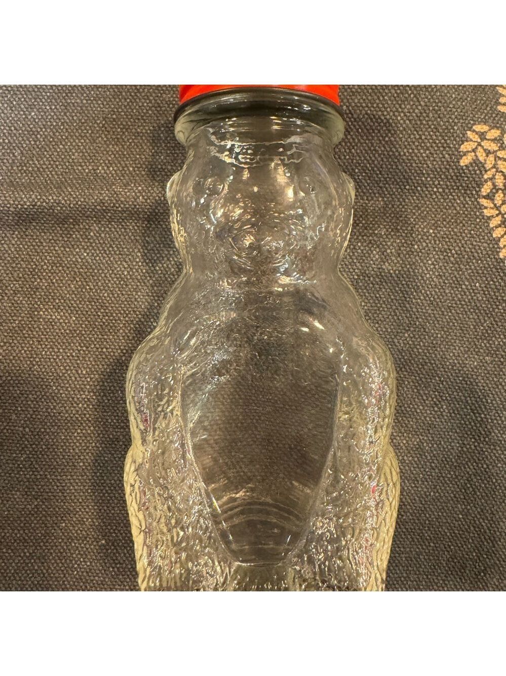 Vintage Clear Glass Mr. Bear Jar with Red Lid - Picture 6 of 6